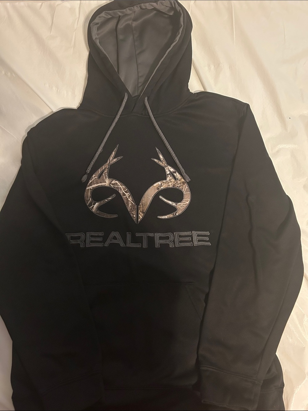 Realtree Black Hooded Crewneck with Camo Antler Logo